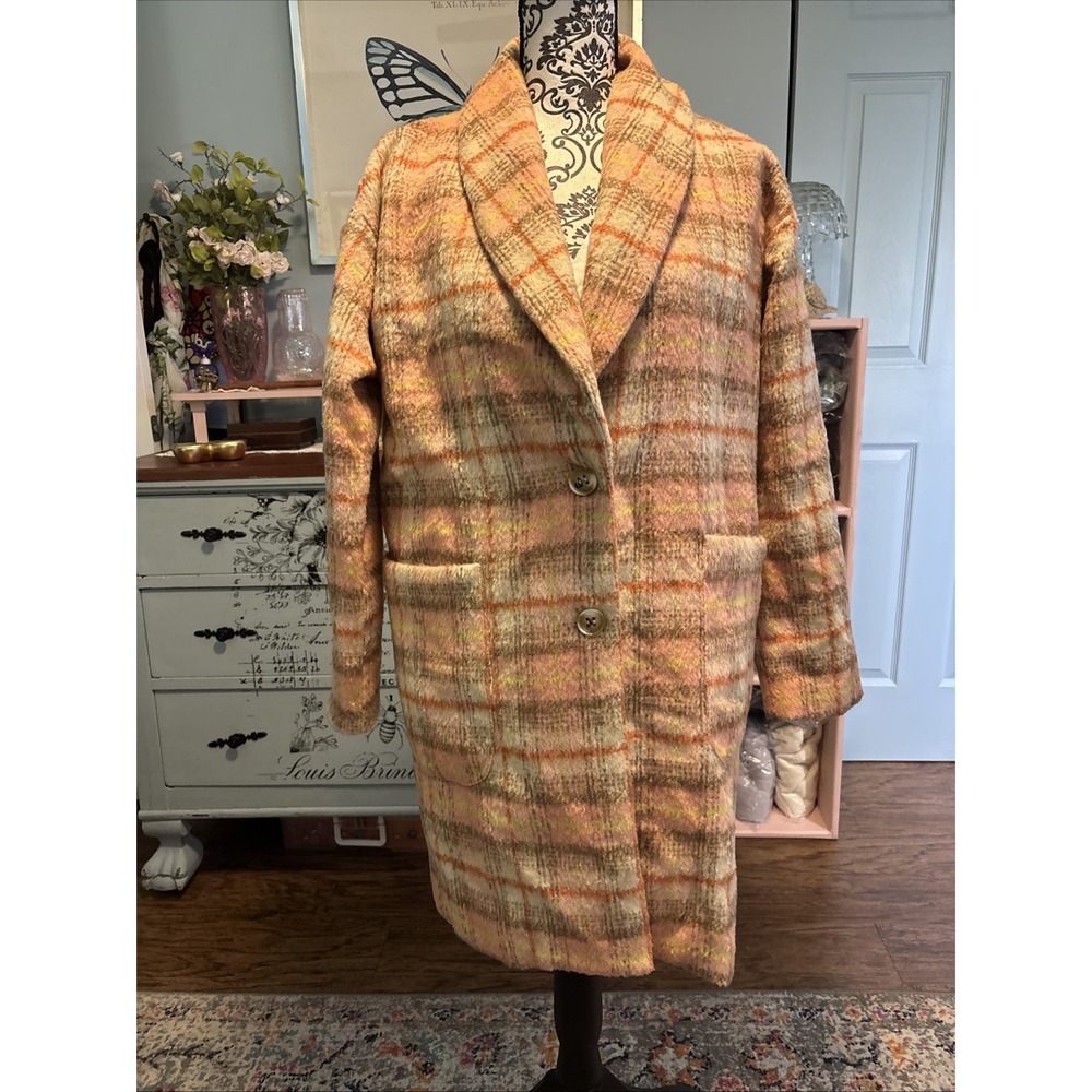 Lush Pink Plaid Pea Coat Sz Small